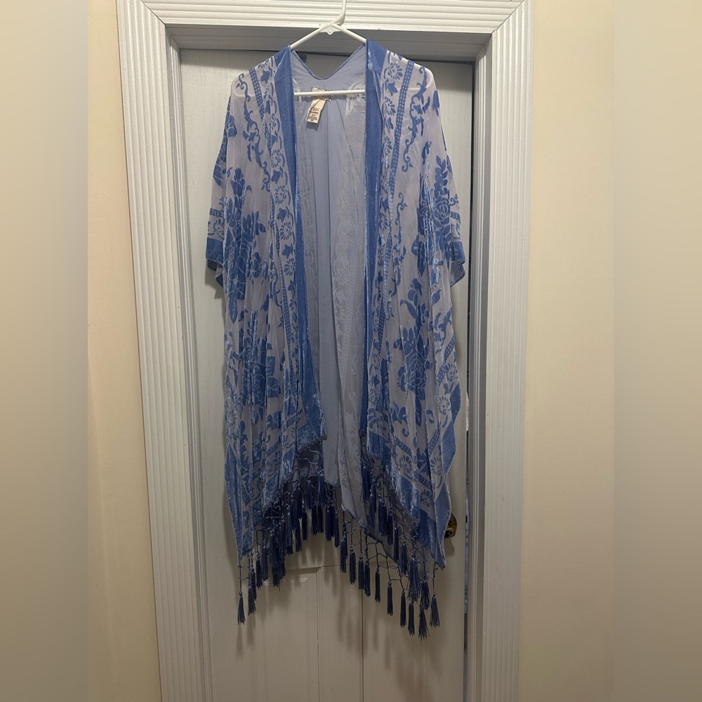 Free People Light Blue Floral sheer Kimono